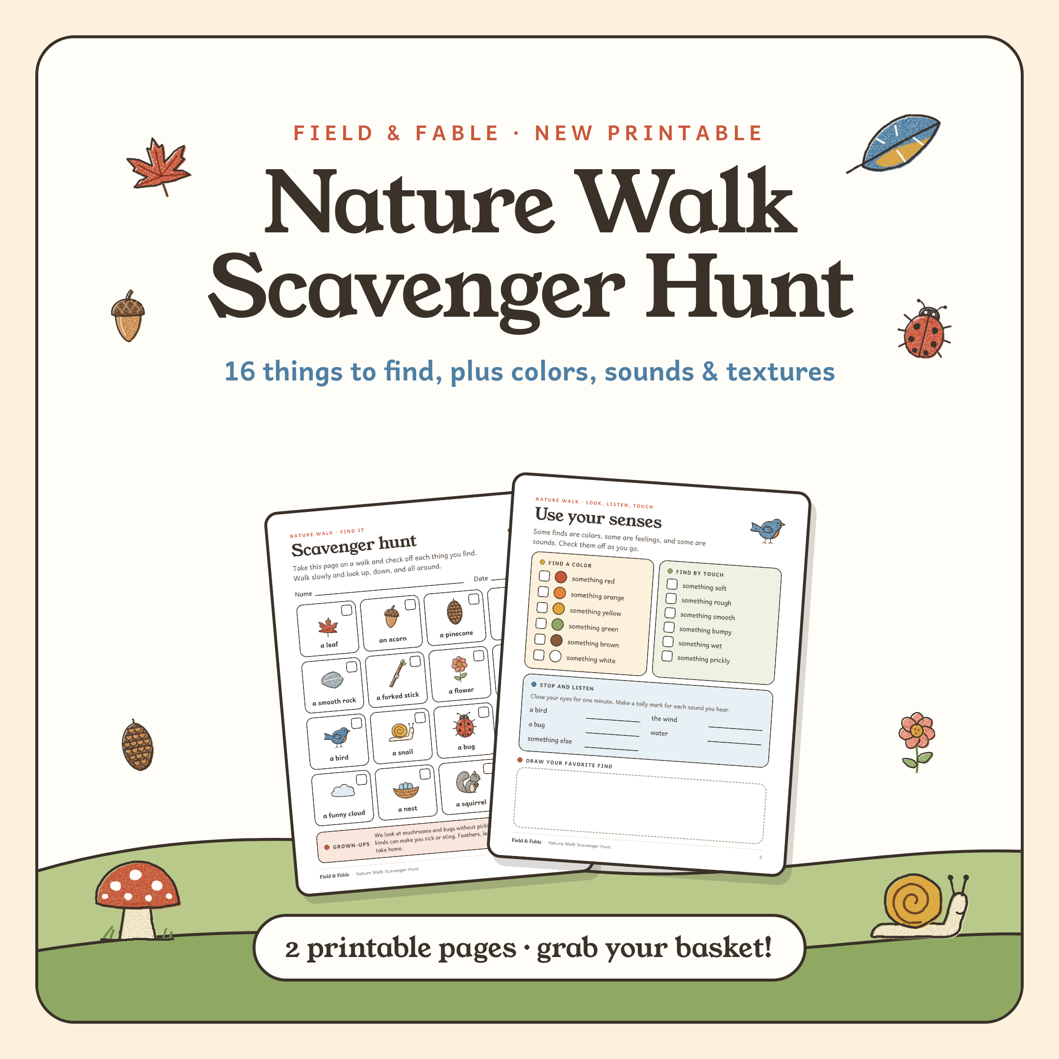 Preview of the two-page Nature Walk Scavenger Hunt printable
