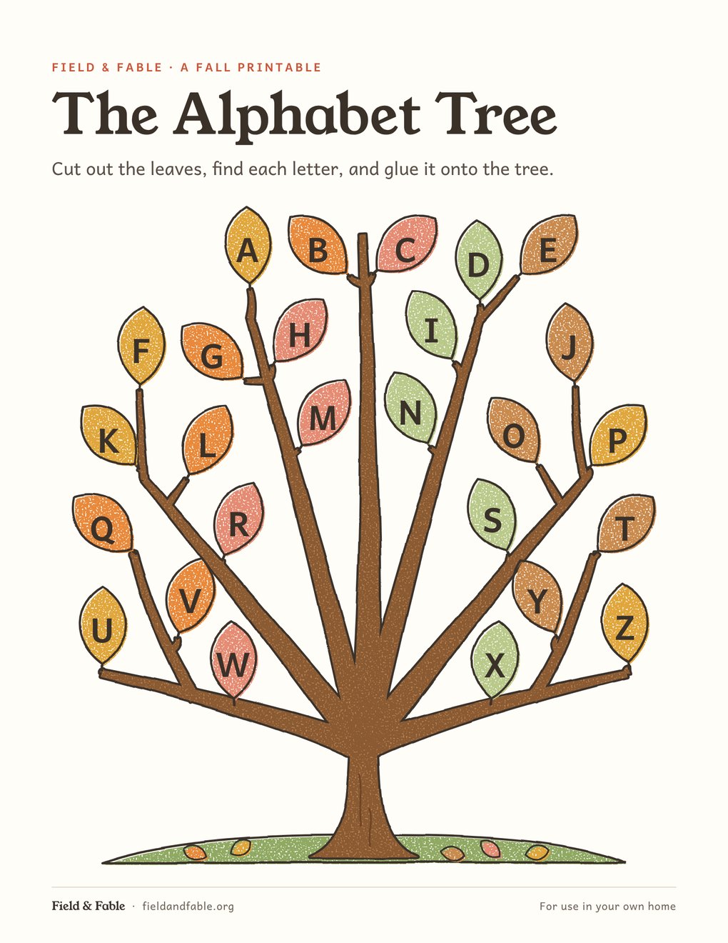 The cover of The Alphabet Tree: a tree with a colored fall leaf for every letter from A to Z.