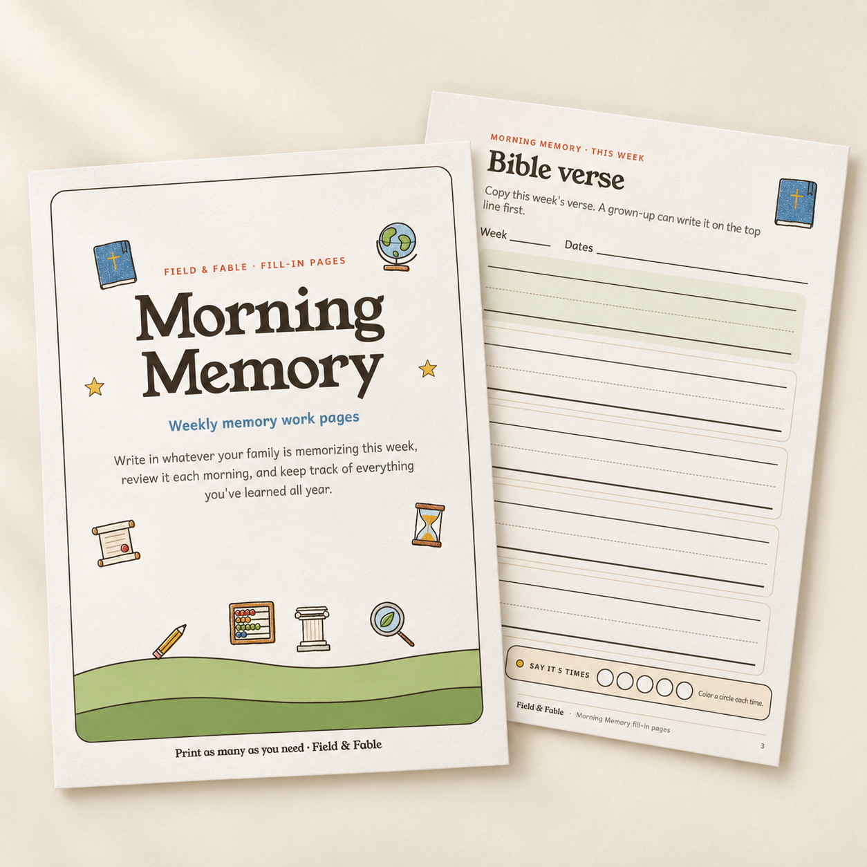 Morning Memory weekly memory work fill-in pages