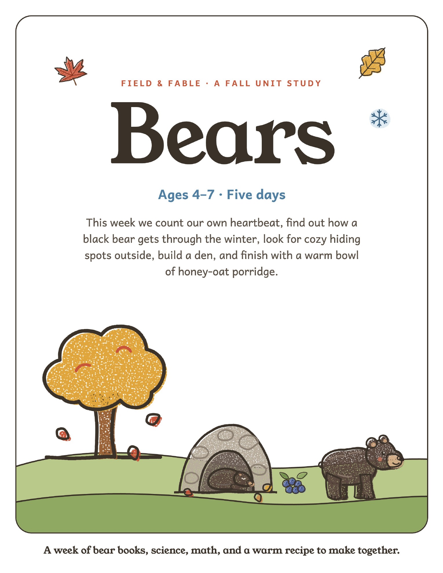 The cover of the Bears unit study.