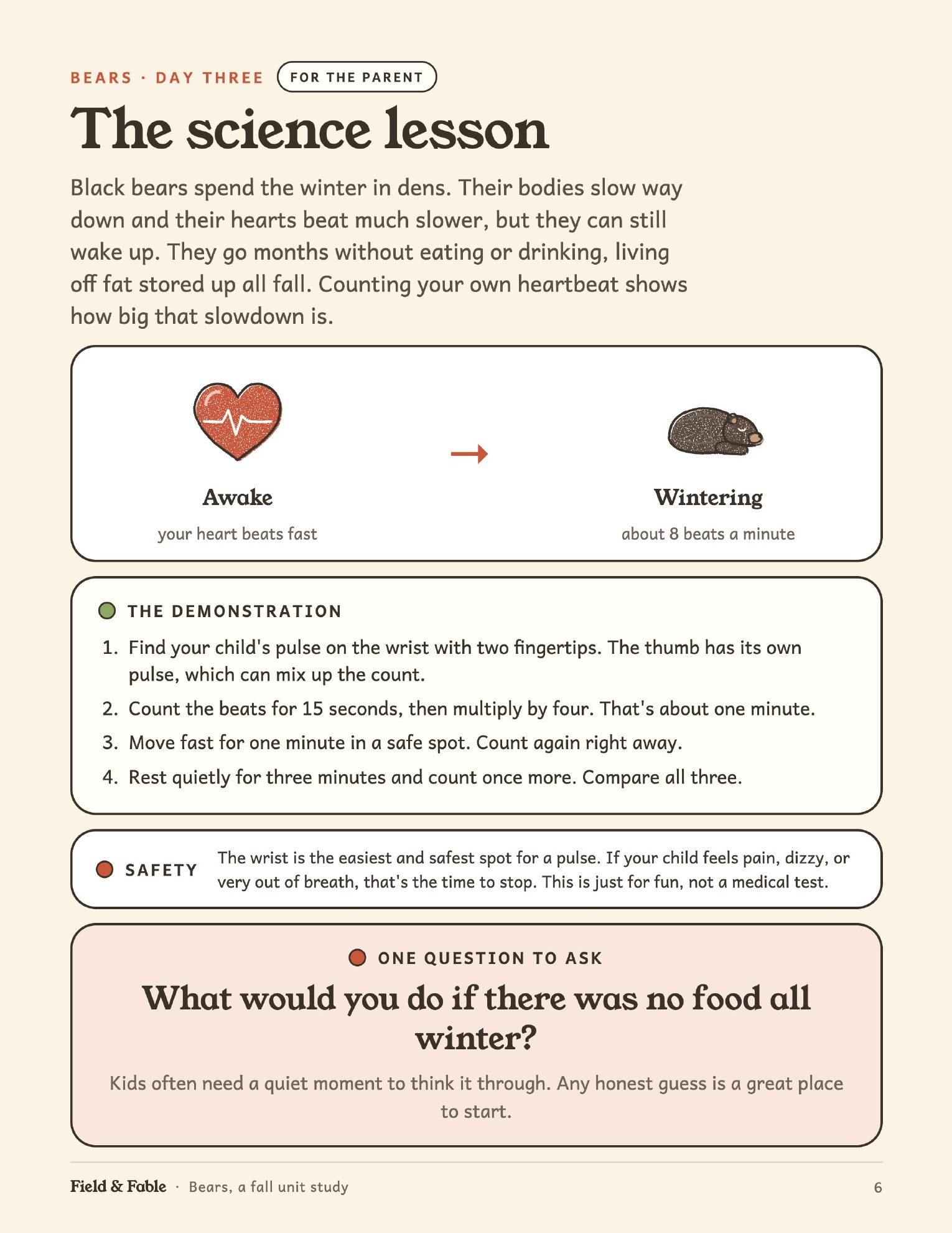 The science lesson page from the Bears unit.