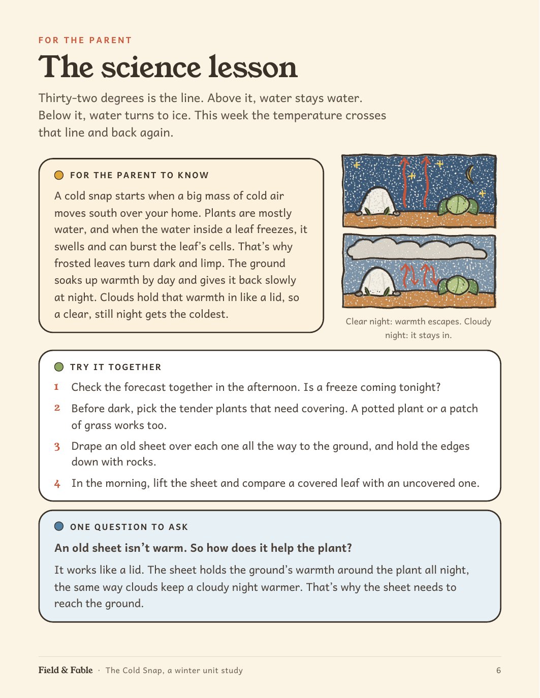 The science lesson page from the The Cold Snap unit.