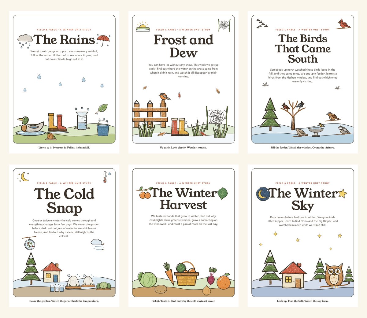 The six unit covers in Winter in Warm Places.
